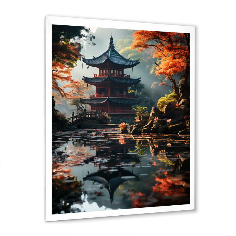 Teije, art asiatique, pagode sereine - impression, H 20 po x l 12 po x P 1 po, Impression blanche sur toile encadrée