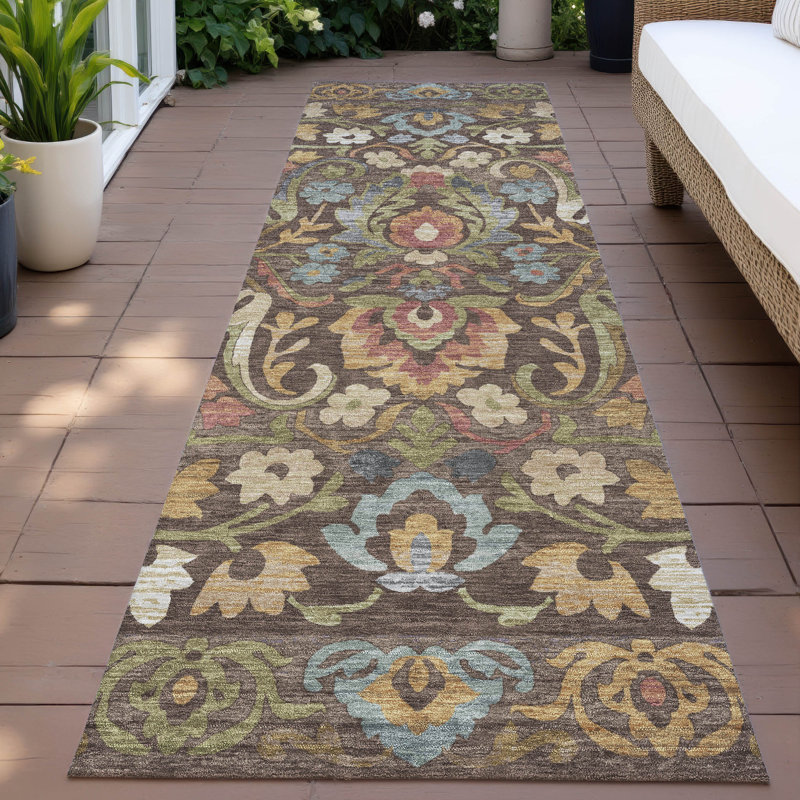 Machine Washable Indoor/Outdoor Husby ACN2193 Floral Rug, Runner 2'3" x 7'6"