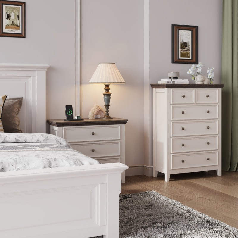 Commode 6 tiroirs Farmhouse, Crème, crème