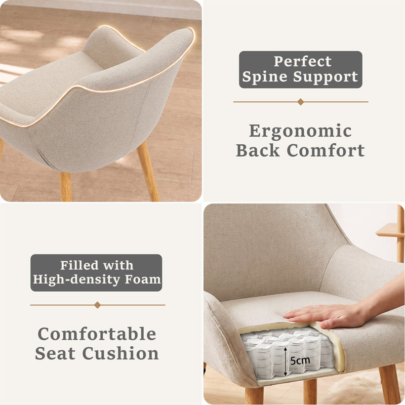 50cm H Upholstered Upholstered Back Armchair, Beige, Beige