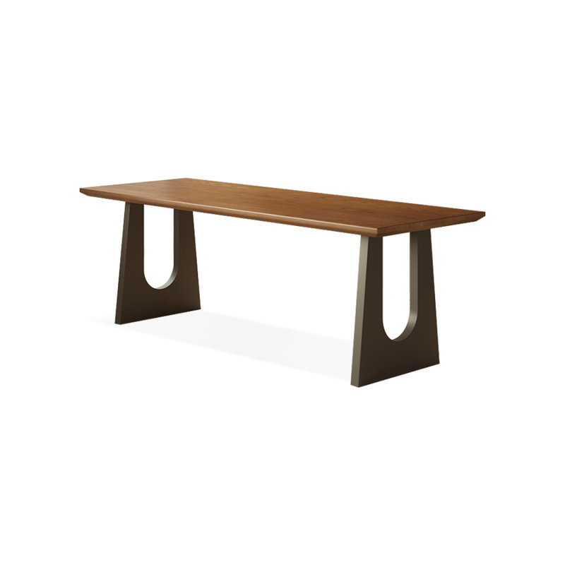 Light-walnut + Black Rectangular Solid Wood + Iron desk, 29.53" H x 62.99" W x 27.56" D