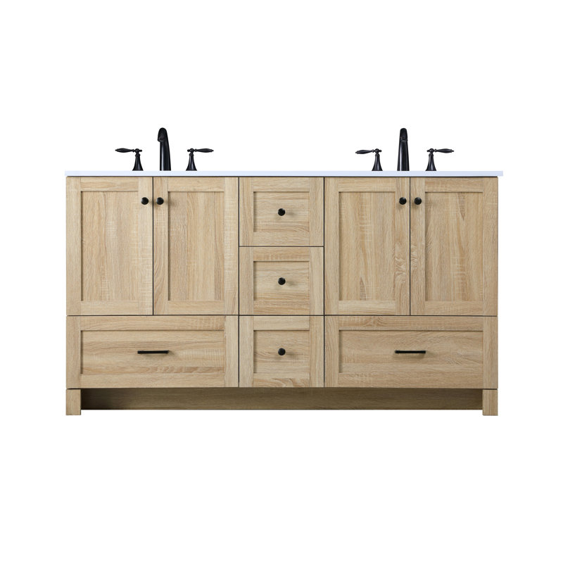 Meuble-lavabo double en bois de manguier l 60 po Soma