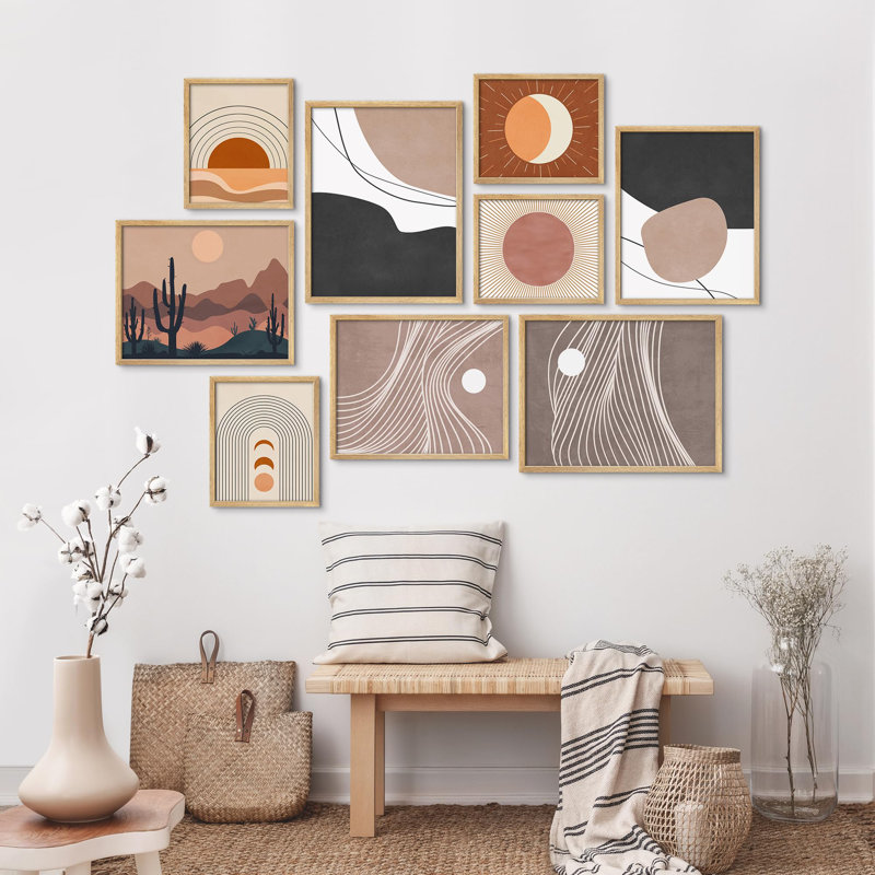 Abstrait désert coucher de soleil moderne géométrique chaleureux tons terreux illustrations art moderne petit décor, Naturel