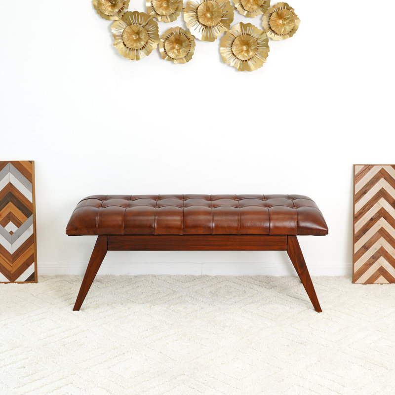 Cacy Genuine Leather Upholstered Bench