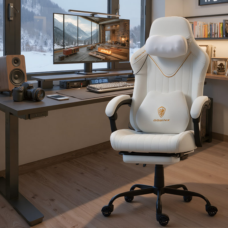 GOOSEA Gaming Chair with Shiatsu Massage for Neck, Lumbar Support, Ergonomic High Back Recliner for Home Office, Adjustable Height Computer Desk Chair with Premium Comfort Design, Beige