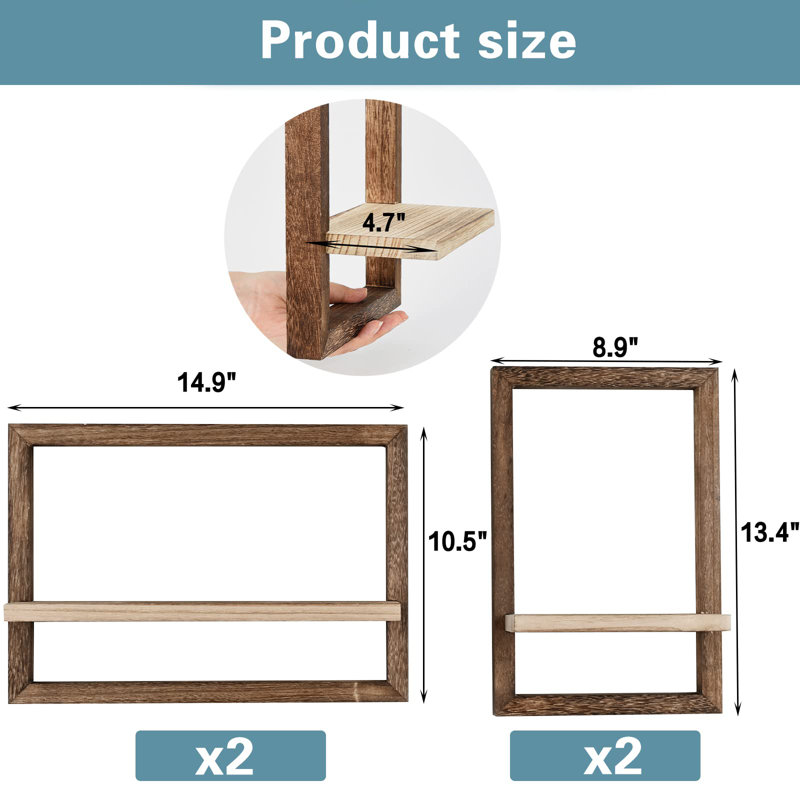 Set of 4 Floating Shelves Stylish Wall Storage Solution, Brown