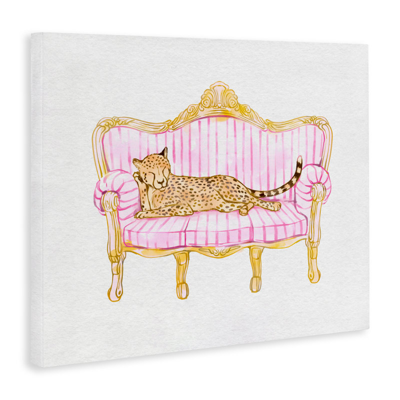 Léopard endormi sur toile rayée, design par Ziwei Li, H 16 po x l 20 po