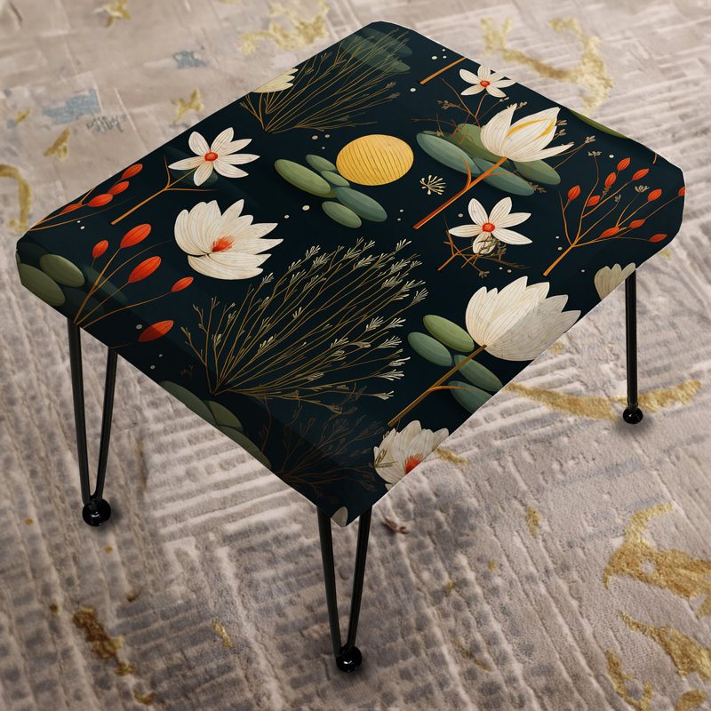 White Zen Floral Lotus Harmony - Floral Rectangle Ottoman