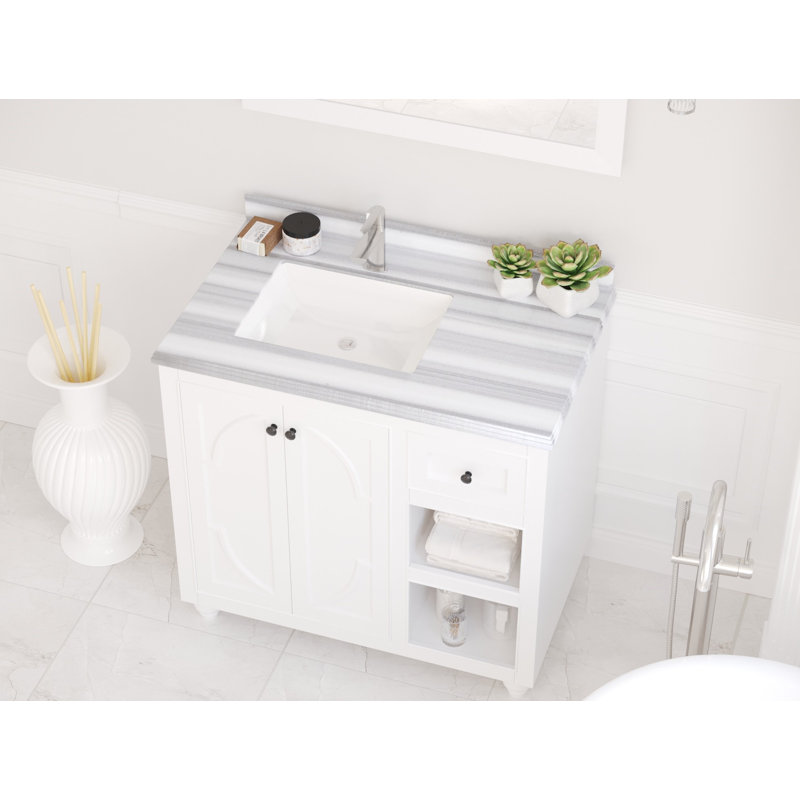 Ensemble de meuble-lavabo simple 36 po Mundy, Bandes blanches, Blanc