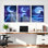 Ensemble de 3 tableaux sur toile représentant un paysage urbain au clair de lune néon, pour la décoration du salon et de la chambre.