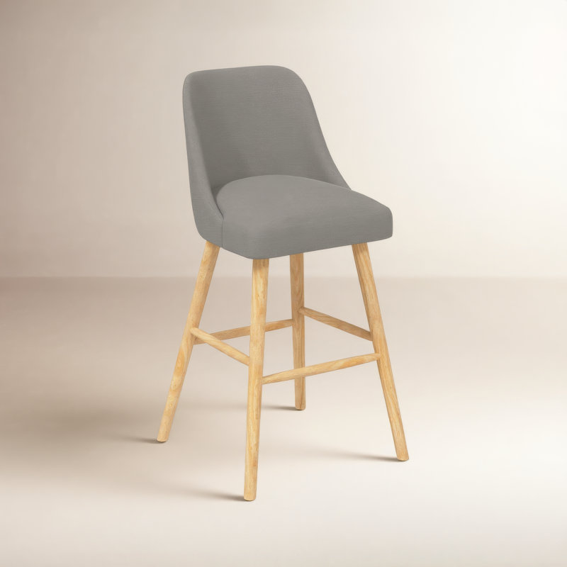 Tabouret Gallie, Tabouret de bar (siège d'une hauteur de 31 po), Bois naturel, Lin classique gris