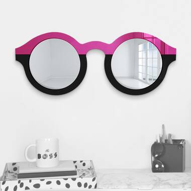 Cool Sunglasses Mirrored Wall Decor Ebern Designs Size: 12 H x 24 W, Finish: Pink/Black