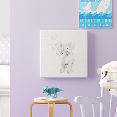 «Baby Elephant Bubbles», impression en lin rose