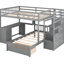 Lit superposé simple au-dessus de simple gris avec bureau, tiroirs et rangement pour un lit de chambre fonctionnel et relaxant, finition, tablettes-130155678-130155679
