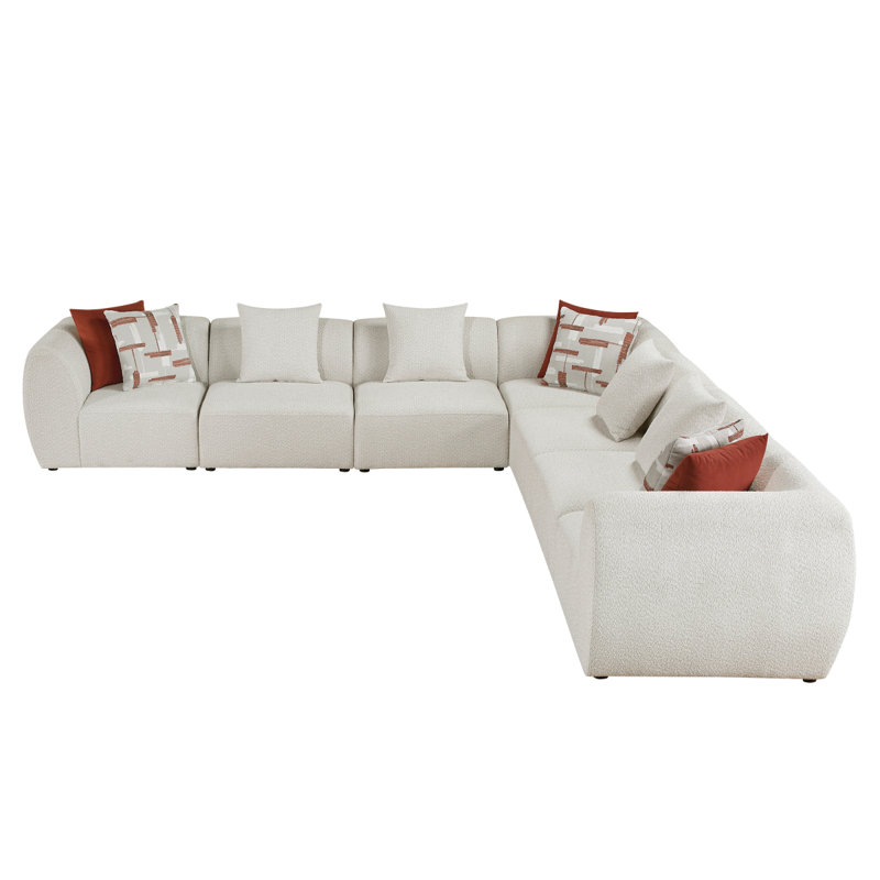 Canapé modulaire en chenille beige 7 pièces Franz