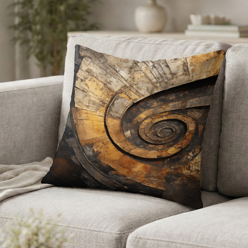 Coussin décoratif doré et noir Timeless Turn I - Abstract Spirals, H 16 po x l 16 po