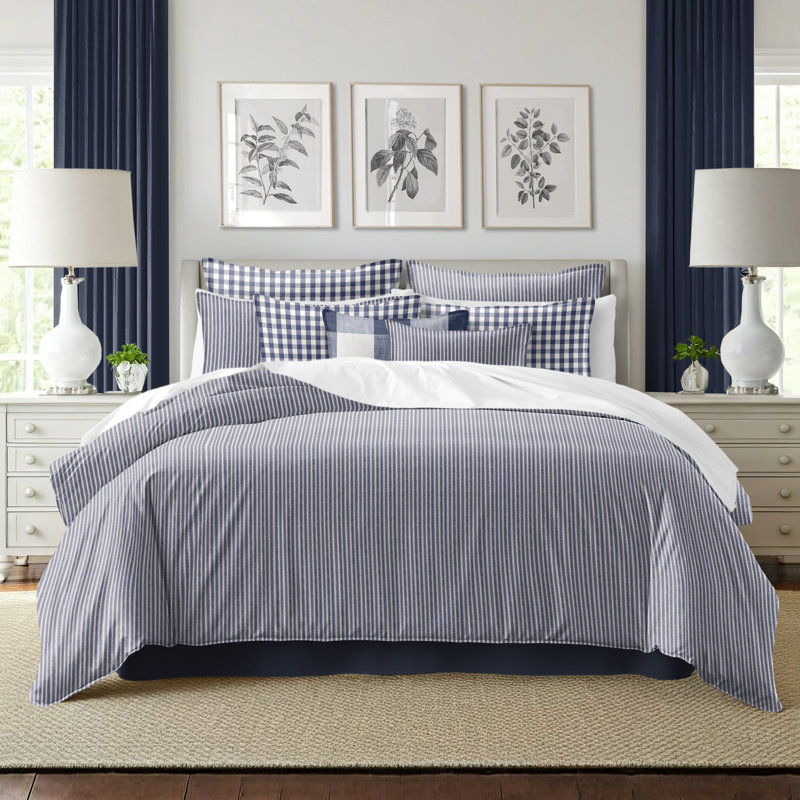 Ensemble de 8 pièces en coton indigo / ivoire, Couvre-lit grand + 7 pièces supplémentaires