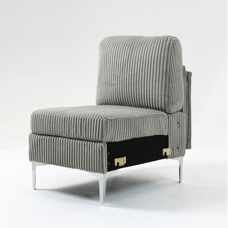 Module de siège modulaire sans accoudoirs pour canapé modulaire, canapé modulaire en velours côtelé, fauteuil d'appoint modulaire sans accoudoirs avec coussin de dossier, gris