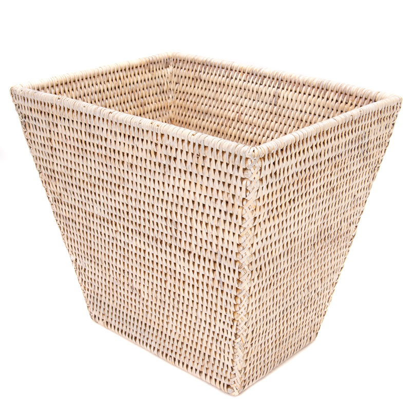 Panier à déchets en rotin Kana, Blanc délavé