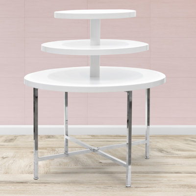 48" H X 42" W - Round 3-Tier White Laminate Retail Display Table With Chrome Legs