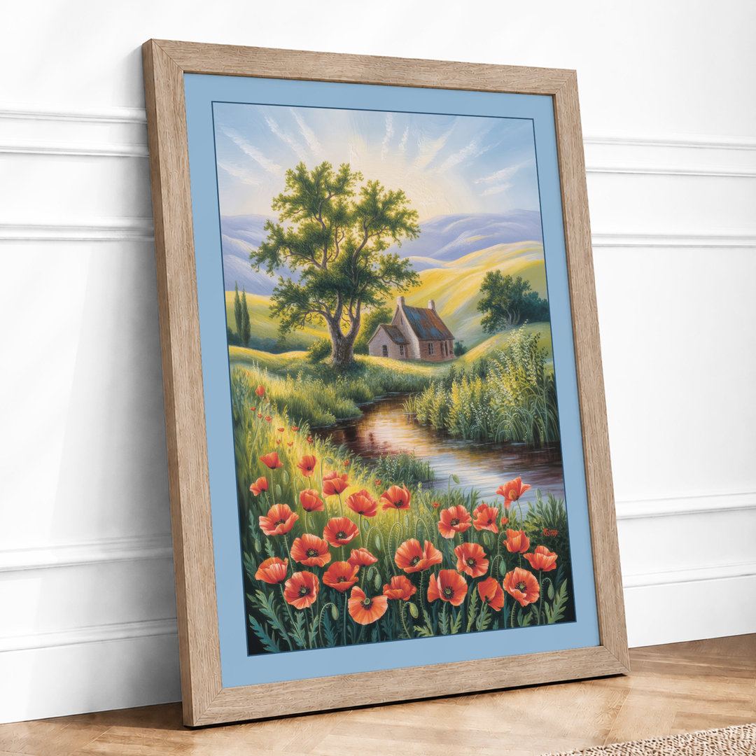 Cottage by the Stream Rustic Framed Art Print