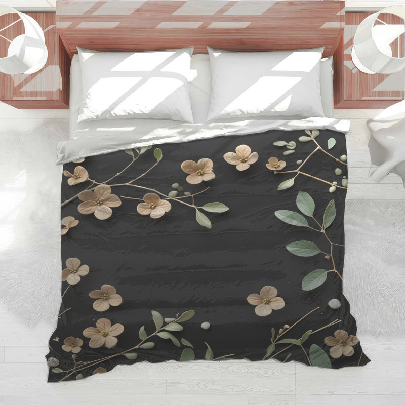 Édredon floral avec literie minimaliste, Simple extra long