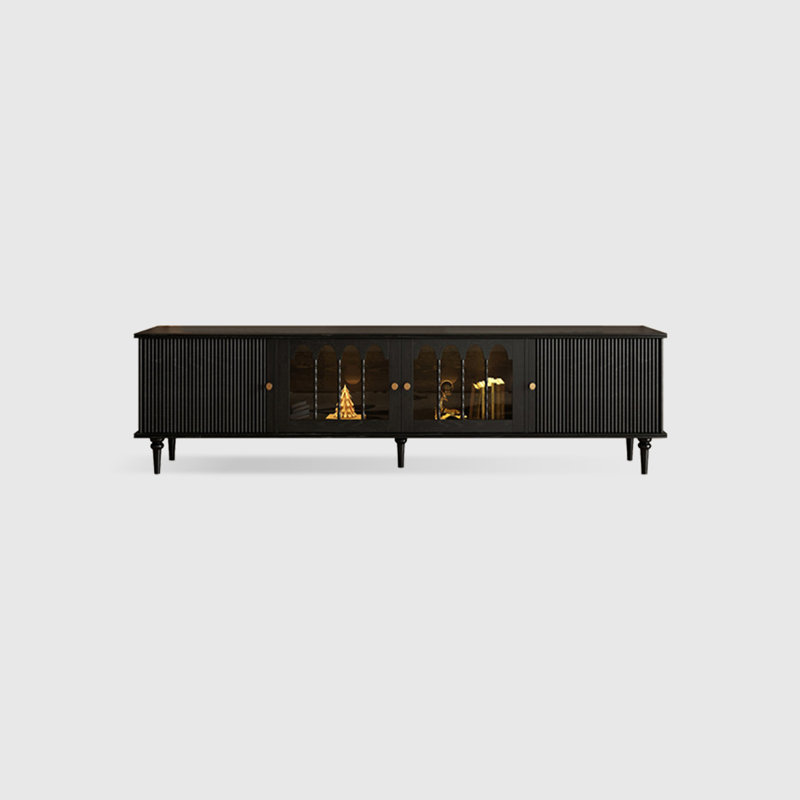 Meuble télé rétro en bois massif noir, 70.87