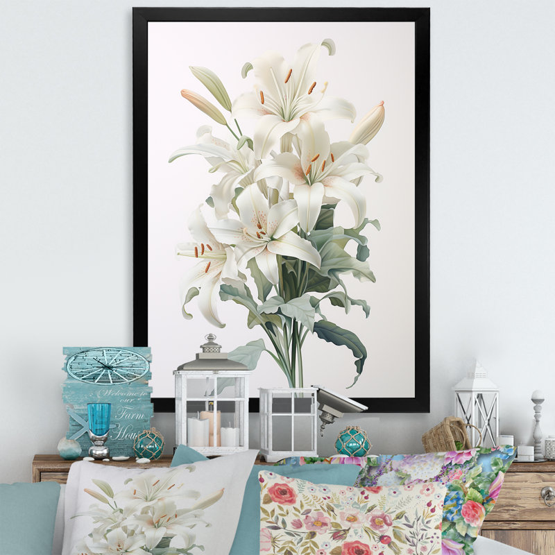 «White Lilies In Bloom Beauty IV» sur toile, Cadre simple noir, H 32 po x l 16 po x P 1 po