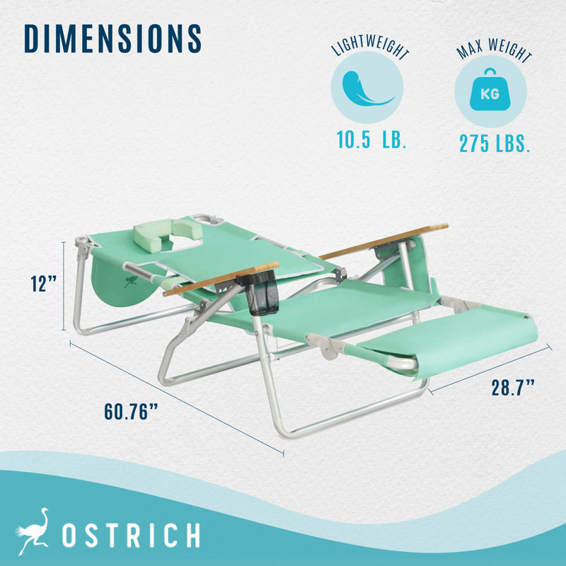 Teal Aluminum and Wood Adjustable Beach Lounger with Arms