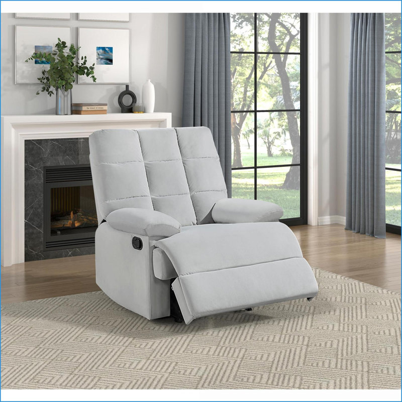 Fauteuils inclinables, fauteuil inclinable moderne en velours gris clair avec dossier capitonné Accoudoirs à plateau-coussin | Structure en bois massif | Gris clair | Velours