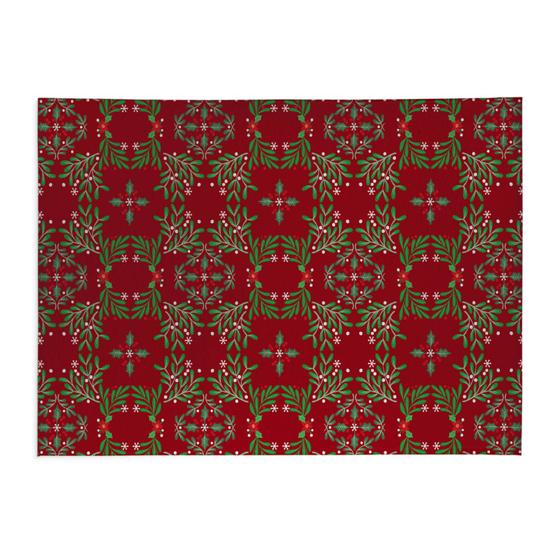 Tapis de cuisine Winter Mistletoe, Rectangulaire 3 pi x 5 pi, Rouge
