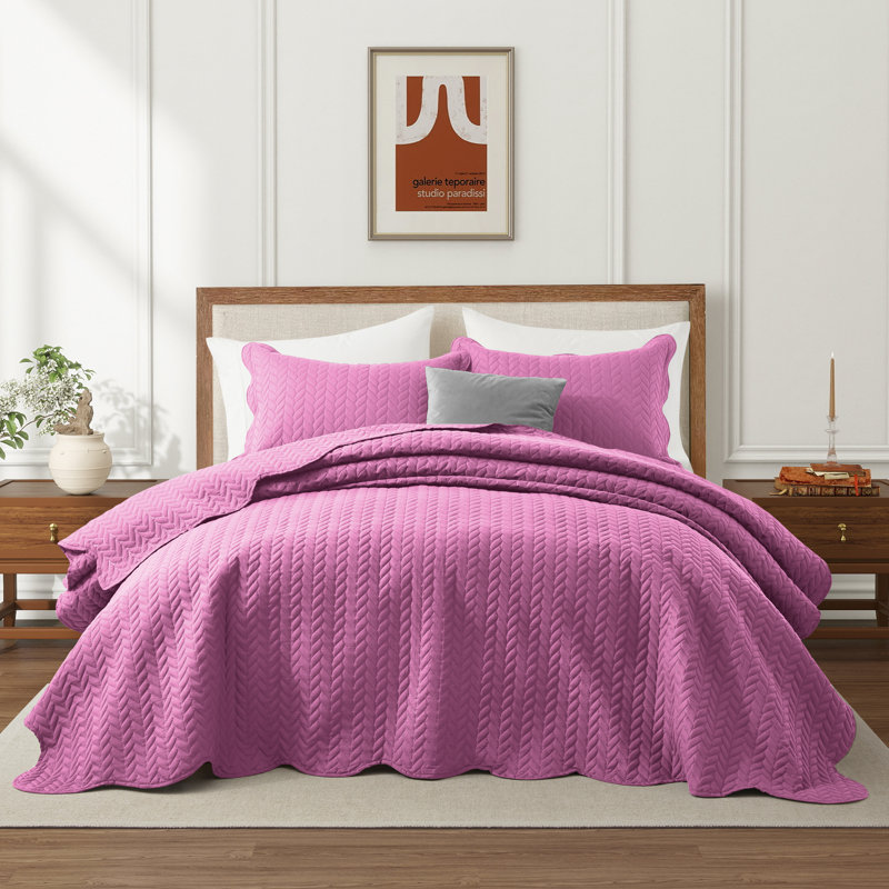 Microfiber Embossed Queen Quilt Sets| Hotel-Quality Bedspread, Purple, Queen Bedspread ( 90 x 96)+ 2 Standard Pillowcases