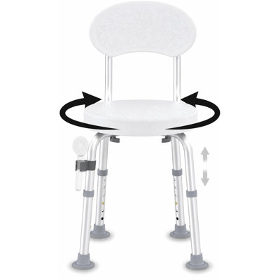 360° Swivel Shower Chair with Backrest – Height Adjustable, Non-Slip Bath Seat for Elderly & Disabled – Compact, Durable Bathroom Bench for Tub or Shower – Secure & Easy to Use – White