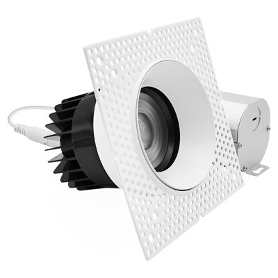 LUXRITE 4-In. Trimless Recessed LED Spotlight, Zoomable, Push-N-Lock, 5CCT, 2100LM, Dual Dimmable 25W, Adjustable 24º-50º Beam Angle, IC & Damp Rated