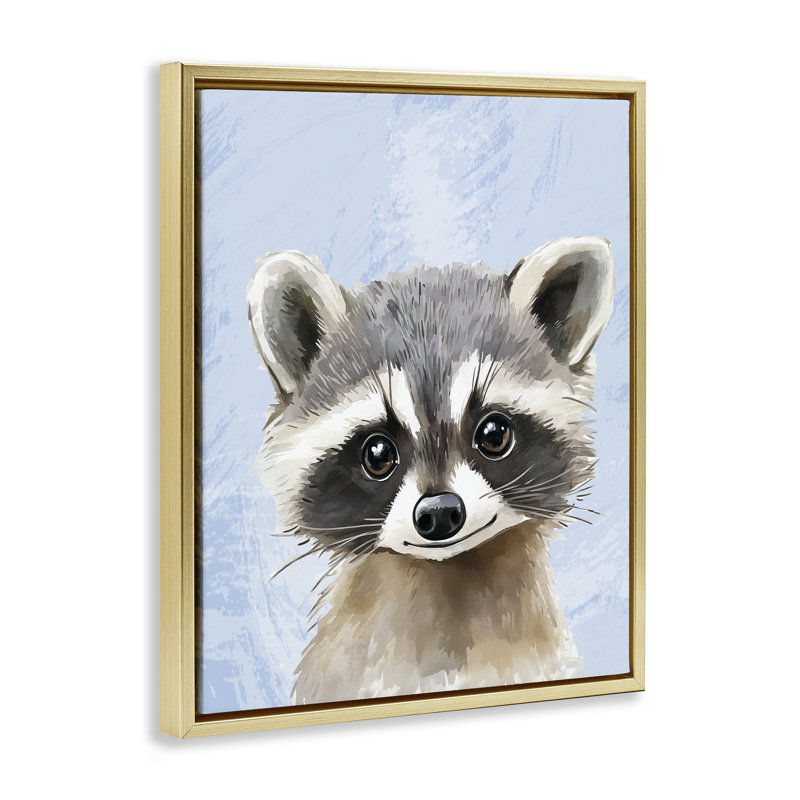 Cadre flottant Sweet Woodland Raccoon, design par Christine Simpson Art, H 21 po x l 17 po, Cadre flottant métallique doré