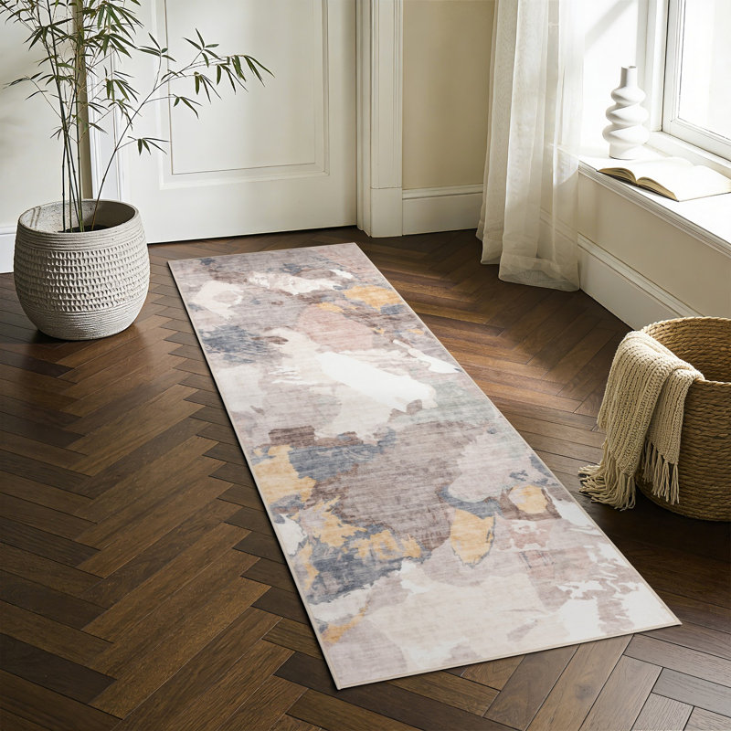 Eaglin Abstract Multi Washable Foldable Runner Rug, 24" x 83"