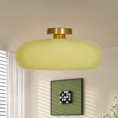 Mid-century Modern Beige Semi Flush Mount Ceiling Light