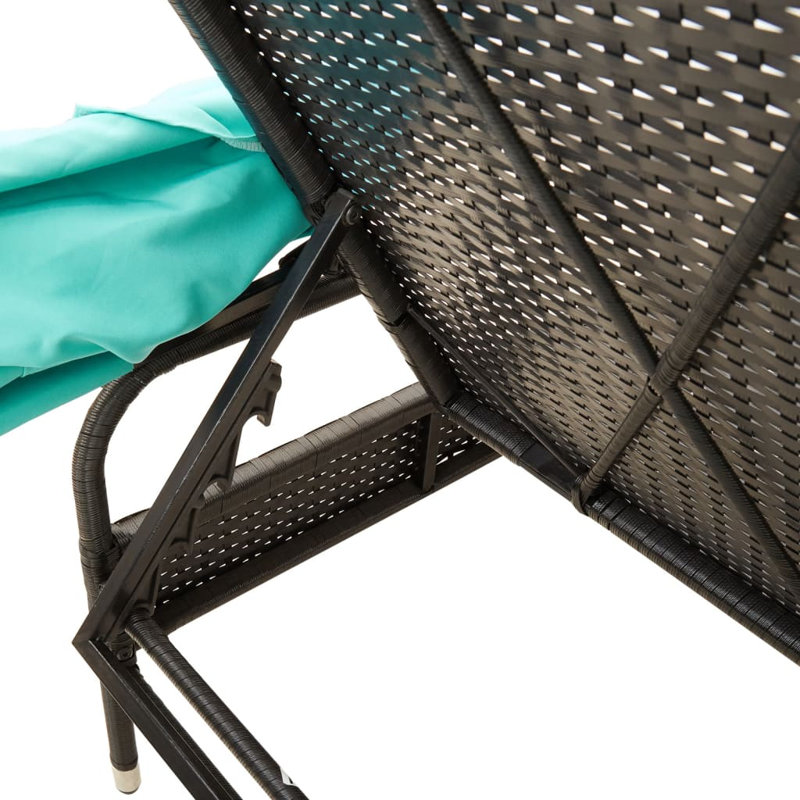 Latitude Run® Sun Lounger With Canopy Black Poly Rattan, Turquoise/Black