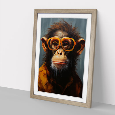 Monkey With Glasses No.2 - Single Picture Frame Print on Wood