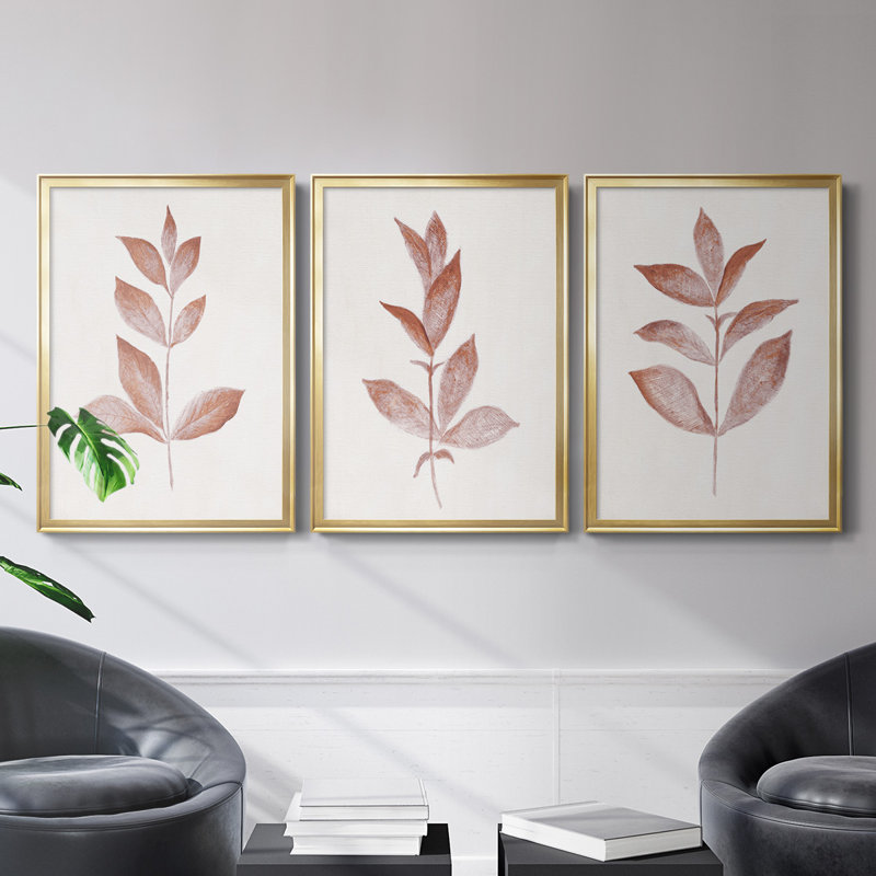 «Red Leaf I», toile encadrée de qualité supérieure - prête à être accrochée, Cadre doré, H 42,5 po x l 61 po x P 2,5 po