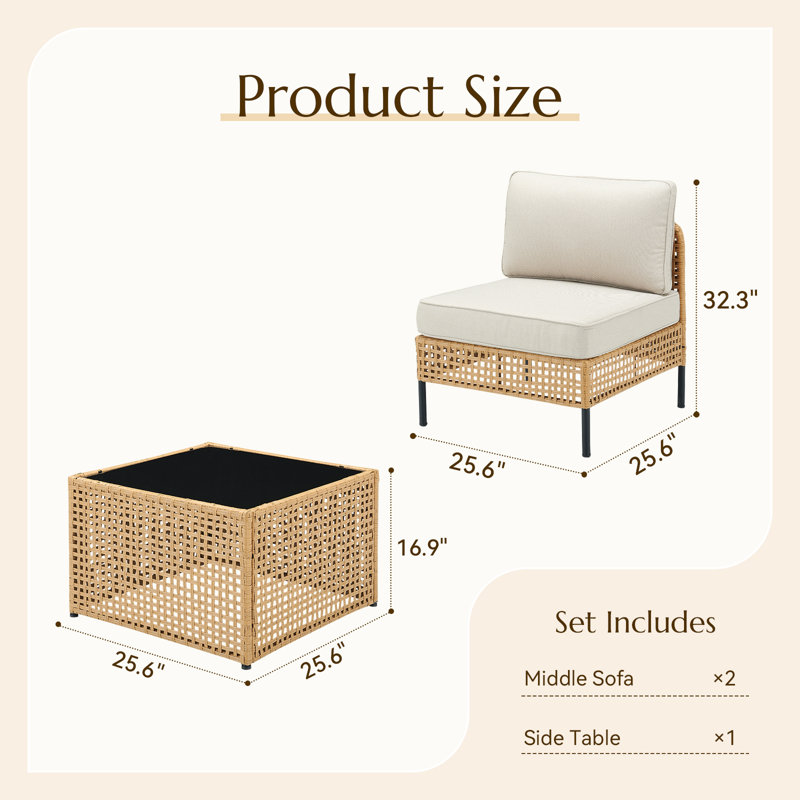 Modular Outdoor Sectional Sofa, PE Rattan Patio Conversation Set, All Weather Wicker Patio Furniture With Cushions And Coffee Table