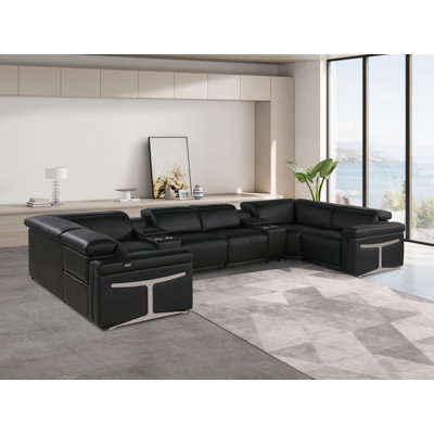 Stanwinn 8 – Piece 2 Power Reclining Top Grain Italian Leather Sectional with Power Headrest