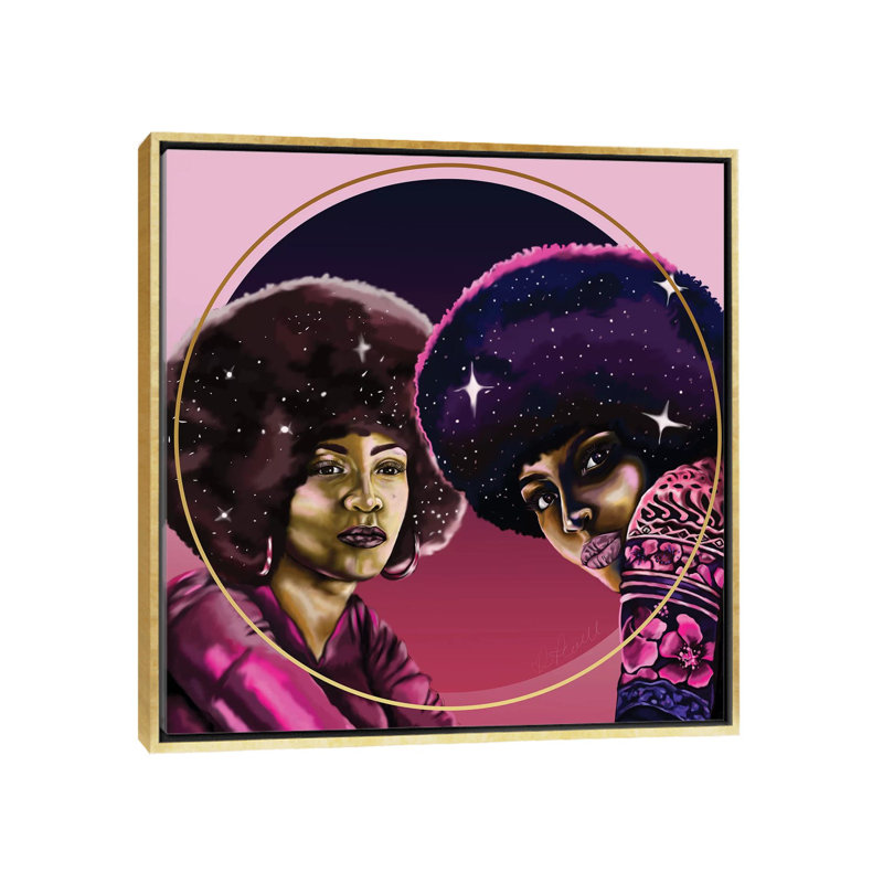Angela and Assata - impression d'art graphique, Toile encadrée d'or, Pas de tapis, H 18 po x l 18 po x 1,5 po
