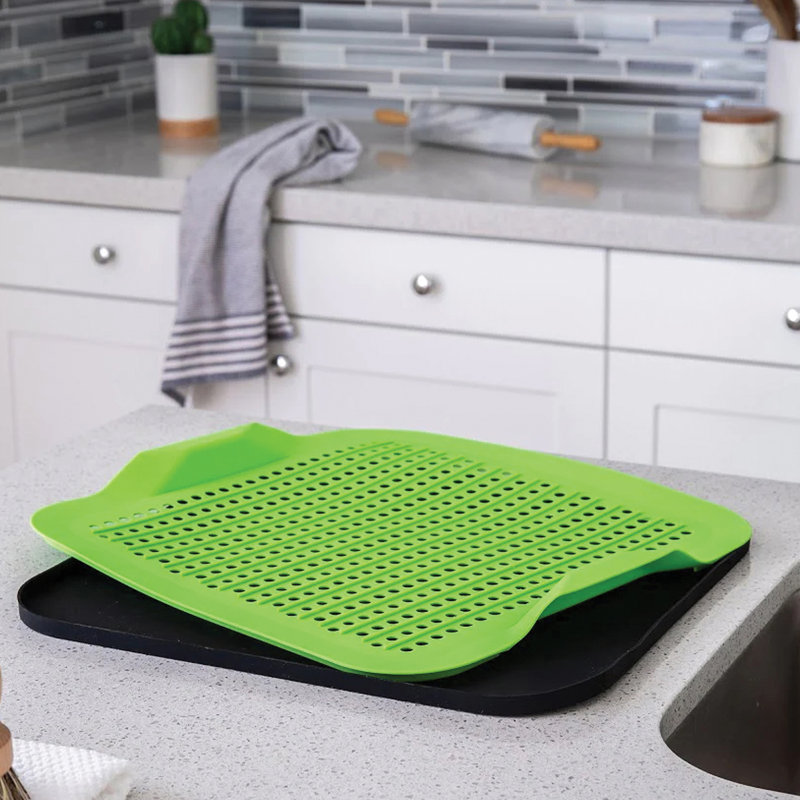 Black and Green 2-Piece Silicone Drying Mat