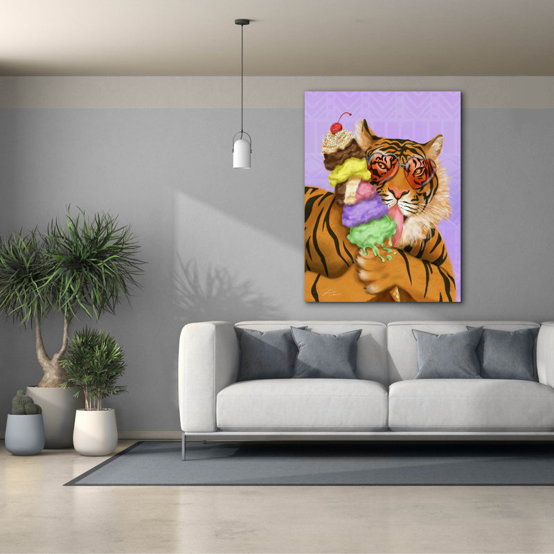 «Party Safari Tiger» par Shari Warren, art mural sur toile, H 54 po x l 40 po x P 1,5 po