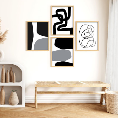 "Décoration murale abstraite moderne noir et blanc Boho", 4 pièces