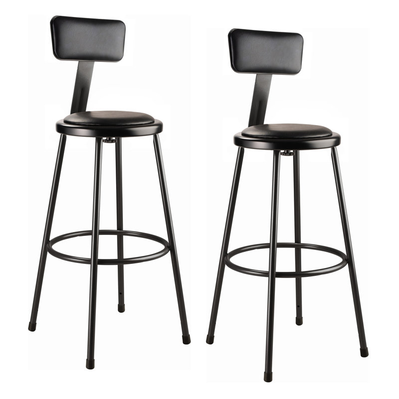 Backed Ergonomic Industrial Stool with Footring, Black, 30"