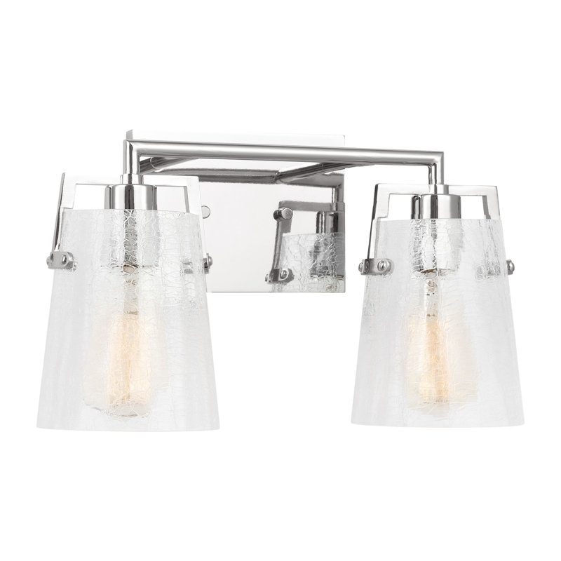 Crofton Bathroom Bedroom Wall Fixture With Clear Crackle Glass Shade, 2 Lights, Chrome, 9" H x 14.625" W x 7.5" D