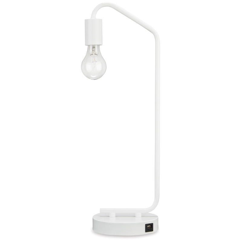White Metal Desk Lamp with USB Port, Modern Accent