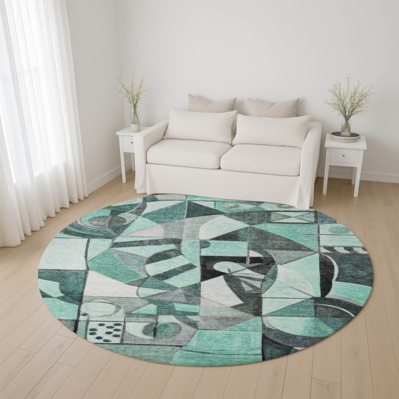 Premium Machine Washable Lubbers AMF1758 Abstract Rug, Round 8'